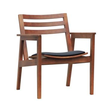 Imagem de Poltrona Cairo Madeira Maciça Encosto Ripado Assento Anatômico - Amêndoa Estofado Corano Preto