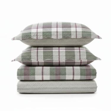 Imagem de Kit Cobre Leito Colcha Magnus Casal 3 Peças Dupla Face Estampado Geométrico - Verde - 100% Poliéster