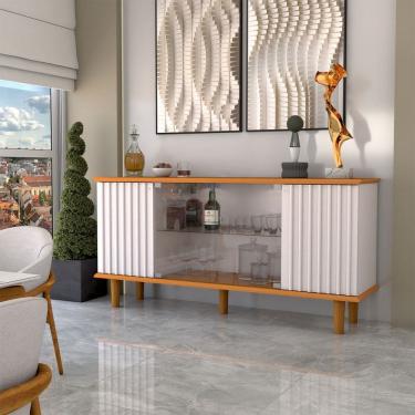 Imagem de Balcão Buffet Alcázar 4 Portas com Vidro Ripado Cinamomo/Off White - Panorama Móveis