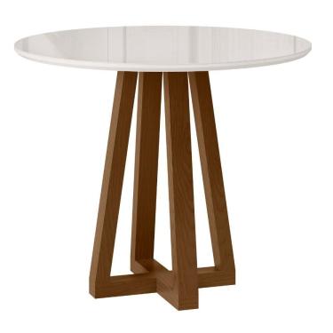 Imagem de Mesa de Jantar Livia Piccola Redonda 90cm com Vidro – Madeira de Reflorestamento, MDF, Tampo 18mm – Sonetto
