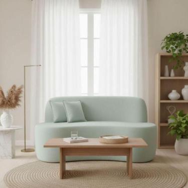 Imagem de Sofá Minimalista Orgânico 2 Lugares Sala Bouclé Verde - Black House De