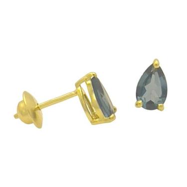 Imagem de Brinco em Ouro 18K com Pedra Natural Topázio Azul 6x4 mm - Justino Rib