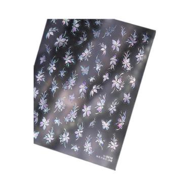 Imagem de Adesivo De Unha 5D Floral Preto E Branco Com Pétalas Douradas Transpar