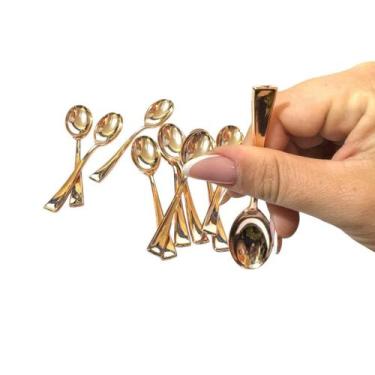 Imagem de Mini Colher Plástico Descartável Rose Gold Premium Ovo 40Un - Aidan