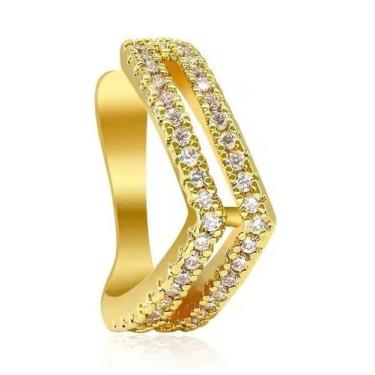 Imagem de Piercing Argola Falso Fake De Pressão Dourado Pedra Zirconia - De Cast