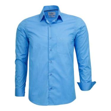 Imagem de Camisa Social Manga Longa Amil Comfort Lisa Com Bolso Algodão 1870, Az