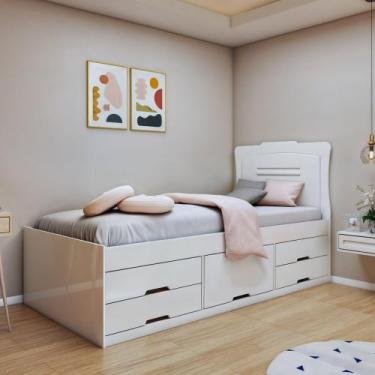 Imagem de Cama Solteiro Julia com 5 Gavetas - Branco - Conquista Móveis, Branco