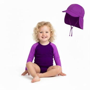 Imagem de Conjunto Body Bebê Manga Longa Infantil Boné Térmico Proteção Solar UV