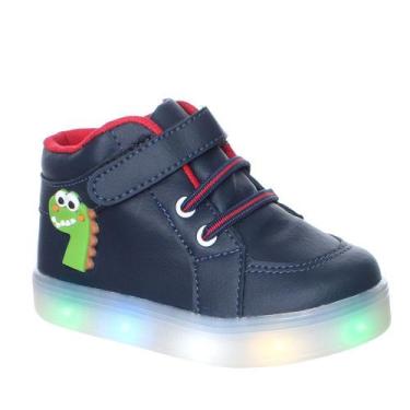 Imagem de Tenis Botinha Infantil Menino Luz Led Dinossauro Azul Marinho - Pemani