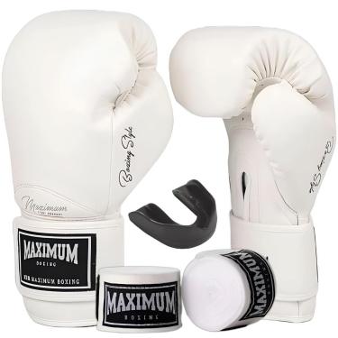 Imagem de Kit Luva De Boxe Muay Thai Classic Branco + Bandagem 3m + Protetor Bucal - Maximum Boxing-Unissex