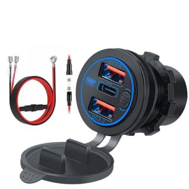 Imagem de Tomada USB Tripla Veicular QC 3.0 e PD 20W 3 Saídas Base Principal Cor