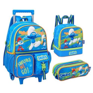 Imagem de Kit Mochila De Rodinhas Smurf Escolar Infantil Com Lancheira Térmica E
