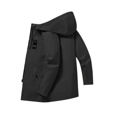 Imagem de Jaqueta Casual Masculina Com Capuz Em Cor Sólida, Com Cordão, Moda Pri