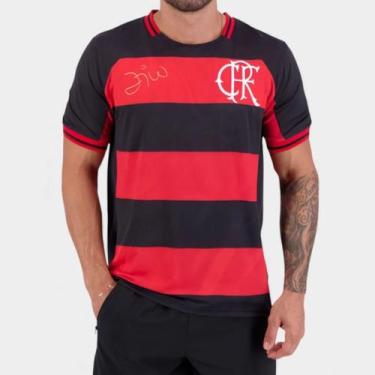 Imagem de Camisa Flamengo Zico Bench Raglan Masculina - Preto e Vermelho, GG