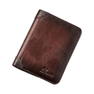 Imagem de Carteira Masculina Antifurto RFID Em Couro Genuíno Vertical Tripla Dob