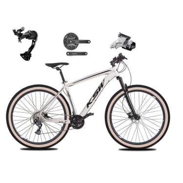Imagem de  Bicicleta Aro 29 Ksw Xlt Alumínio Câmbio Traseiro Shimano Alívio e Altus 27v Freio Hidráulico Garfo Com Trava Pneu com Faixa Bege - Branco