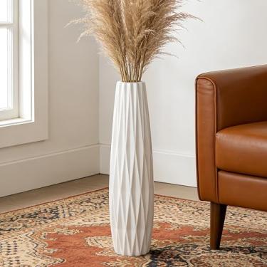 Imagem de TDIAVH Vaso de cerâmica branca, vasos brancos grandes de 61 cm para chão, sala de estar, quarto, escritório, vaso alto de esmalte brilhante para flores, vasos de cerâmica decorativos para decoração de