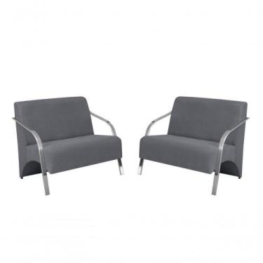 Imagem de Kit 2 Poltronas 2 Lugares Vênus Braço Alumínio Suede - D SALLA