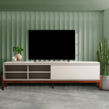 Imagem de Rack para TV até 84 Polegadas 100% MDF 218cm Pés em Madeira Maciça Tiê