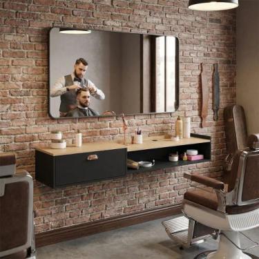 Imagem de Bancada 1.5 Suporte Barbearia Completa Balcão Suspenso Salão De Beleza