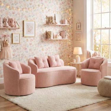 Imagem de Kit de 01 Sofá Orgânico Curvo Feijão + 02 Poltronas Confortável Sala E