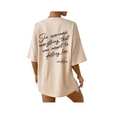 Imagem de Camisetas Femininas De Algodão Com Estampa De Slogan, Moda Casual, Cor