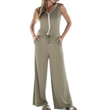 Imagem de Pijama Longo Pzama 100263 Feminino Regata Decote V Viscolycra T. P/GG-Feminino