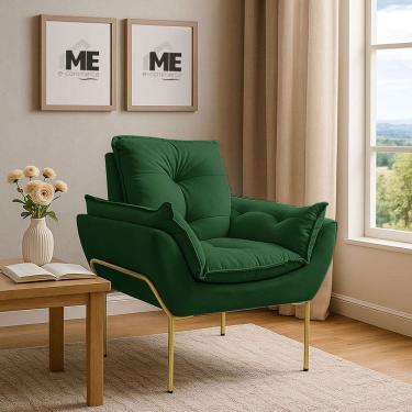 Imagem de Poltrona Decorativa Opala Amamentação Para Sala Base De Ferro Dourada Suede ME-ecommerce
