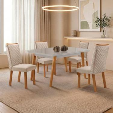 Imagem de Mesa de Jantar Copper 120cm Madeira Tampo Vidro Canto Copo com 4 Cadei