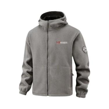 Imagem de Jaqueta Masculina De Moletom Grosso Com Capuz, Quente E À Prova De Ven