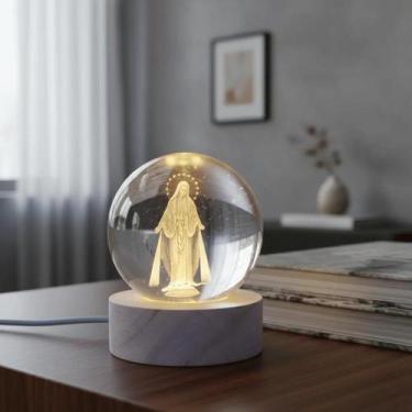 Imagem de Luminária Nossa Senhora Das Graças Led Bola De Vidro Cabo USB - Loja M