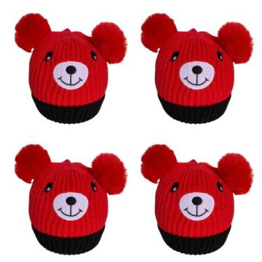 Imagem de kit 4 toucas gorro infantil de pompom bichinho para menino menina forr