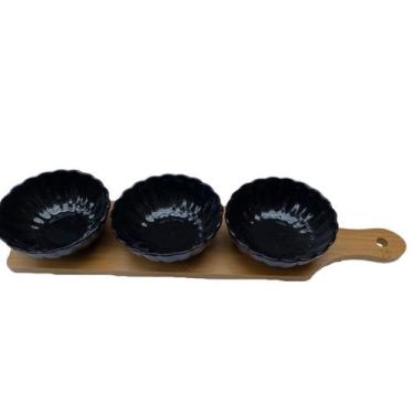 Imagem de Petisqueira de Bambu com 3 bowls de Porcelana e espatulas PR - Pracaza