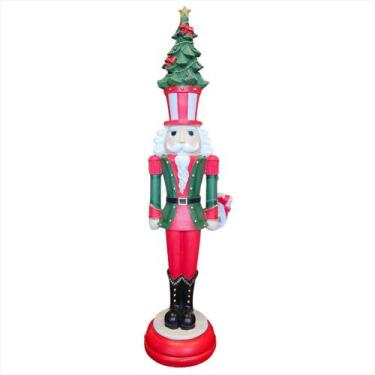 Imagem de Quebra Nozes Chapéu de Árvore Vermelho Verde Resina 60CM - Grillo