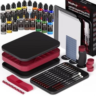 Imagem de Kit de Pintura para Miniaturas Nicpro com 18 Tintas e Pincéis