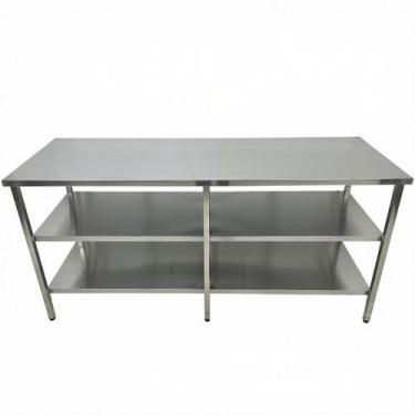 Imagem de Mesa de Aço Inox Industrial 150x70x90 cm com 2 Prateleiras Plano Liso 