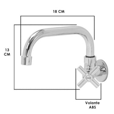 Imagem de Torneira Cromada Simples Cozinha Bica Móvel Baixa Parede Metal e abs 1