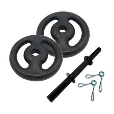 Imagem de Kit de Musculação 1 Barra Oca 40cm com Presilhas + 1 Par de Anilha Pintada 2kg Inox Iniciativa Fitness