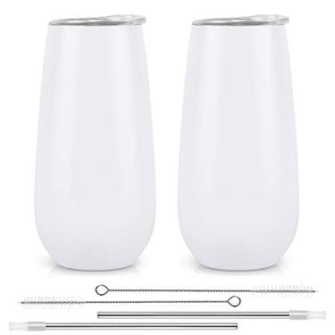 Imagem de Pacote com 2 taças de champanhe sem haste isoladas, copos com parede dupla de 177 ml, copos inquebráveis para amigos, aniversário, Natal, casamento (cor branca)