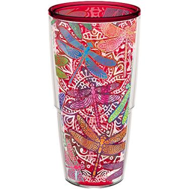Imagem de Tervis Dragonfly Mandala Feito nos EUA Copo isolado de parede dupla, 680 g – Sem tampa, vermelho