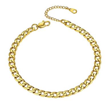 Imagem de Tornozeleira de corrente ajustável GoldChic para mulheres, meninas, aço inoxidável 316L Figaro/Trigo/corda torcida/pulseira de pé cubana - à prova d'água, redimensionável 22,86 cm