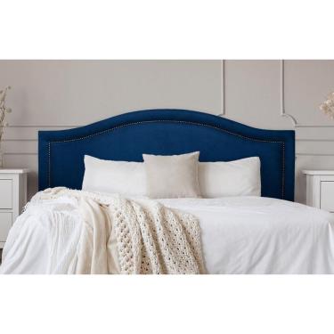 Imagem de Cabeceira Casal Curva 140x60cm Suede Azul - Tachas Fumê