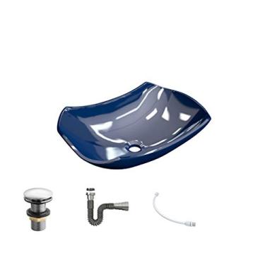 Imagem de Kit Cuba L42 C/Válvula Click 1''G + Sifão Cromado + Flexível Azul Escuro