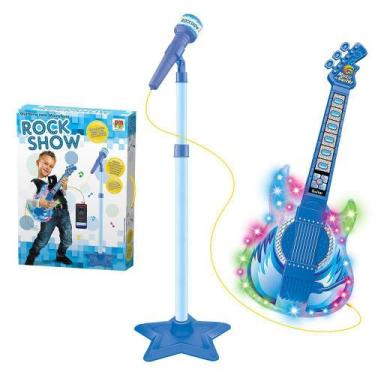 Imagem de Brinquedo Infantil Guitarra E Microfone Com Pedestal Rock Show Azul Dm