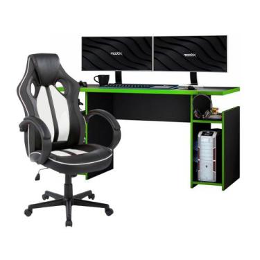 Imagem de Mesa Gamer Xp Verde + Cadeira Gamer Royale Preto E Branca - Moobx