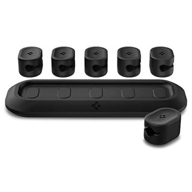 Imagem de Spigen LD101 Suporte de cabo magnético gerenciamento de cabos, organizador de cabos multiuso de mesa, suporte de cabo com 6 clipes para fios USB-C e HDMI - preto