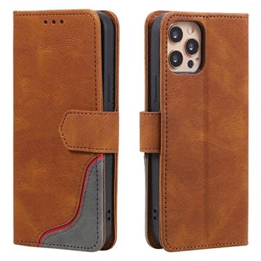 Imagem de GSYH Capa para iPhone 13 Mini/13/13 Pro/13 Pro Max, capa carteira de couro legítimo à prova de choque slots para cartões TPU Shell Kickstand Magnetic Folio Cover Proteção de câmera, Marrom, 13 15,1 cm