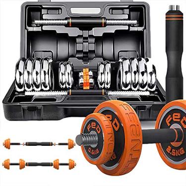 Imagem de AKT Conjunto de halteres de fitness em aço inoxidável banhado com barra variável peso ajustável Equipamento de treinamento doméstico com manga protetora de silicone para ganho muscular, perder peso academia, 15 kg (7,5 KgX2)