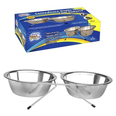 Imagem de Campineira Comedouro Duplo Inox com Suporte para Cães e Gatos, Cor: Multicor