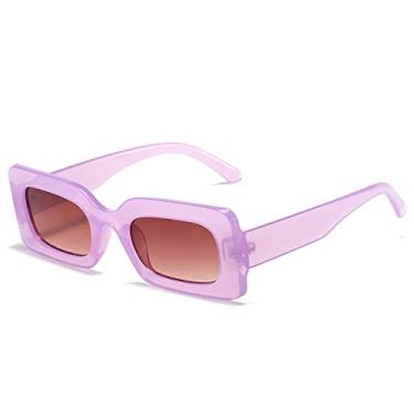 Imagem de Óculos de sol retangulares coloridos vintage moda feminina gradiente tons de óculos uv400 masculino quadrado geléia azul roxo óculos de sol, gradiente de chá roxo, como a imagem